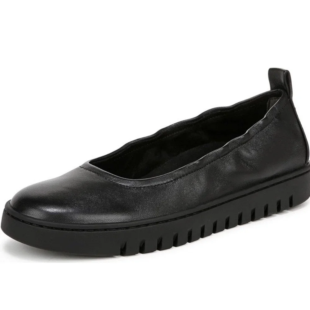 Vionic Womens Uptown Ballet Slip-ons Black Leather 7 Medium Supportive New